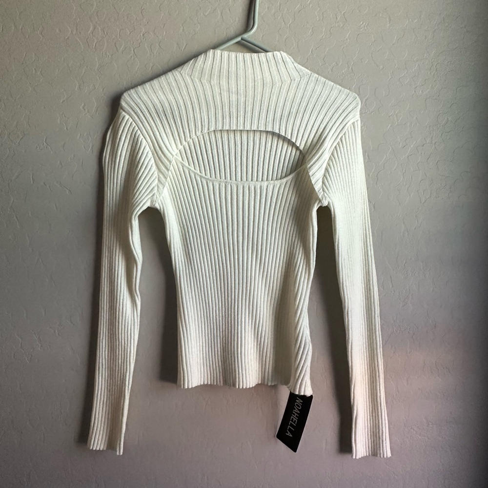 White Ribbed Long Sleeve Top